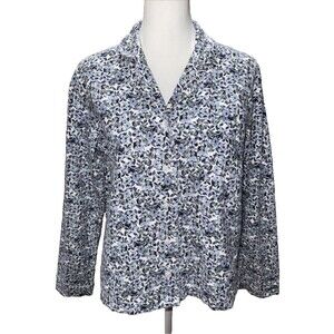 Garnet Hill Organic Cotton Floral Pajama Top Blue Green Button Front Size S Cozy